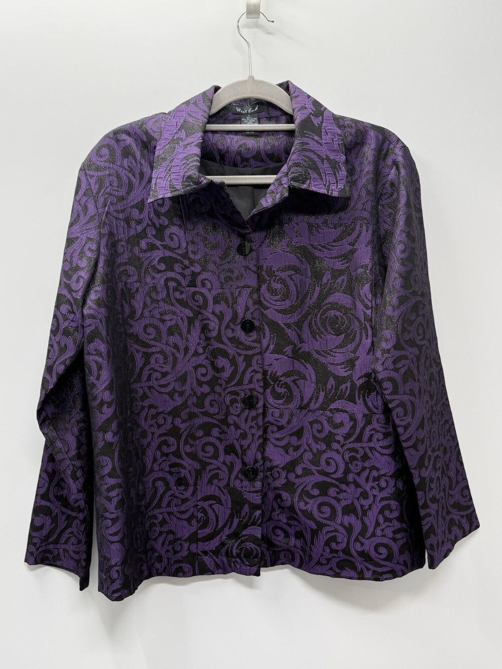 West End Purple Black Jacquard Jacket Women’s Large 4 Button Career Dressy